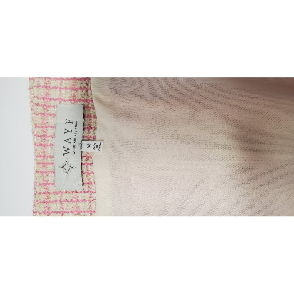 WAYF Blazer M Calling Elle Woods Boucle Check Pearl Rhinestone Button Pink/Gold - Picture 9 of 11